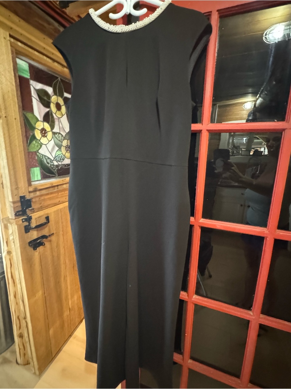 Karl Lagerfeld Black Midi Dress with Embellished Collar